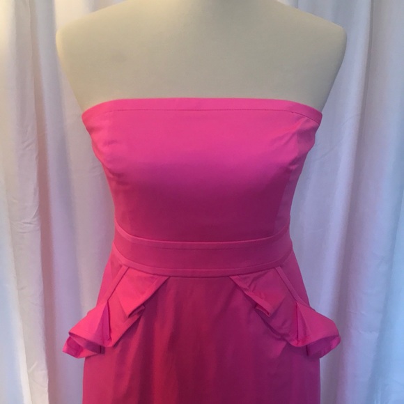 J. Crew hot pink strapless dress w/ ruffle pockets - Picture 2 of 5